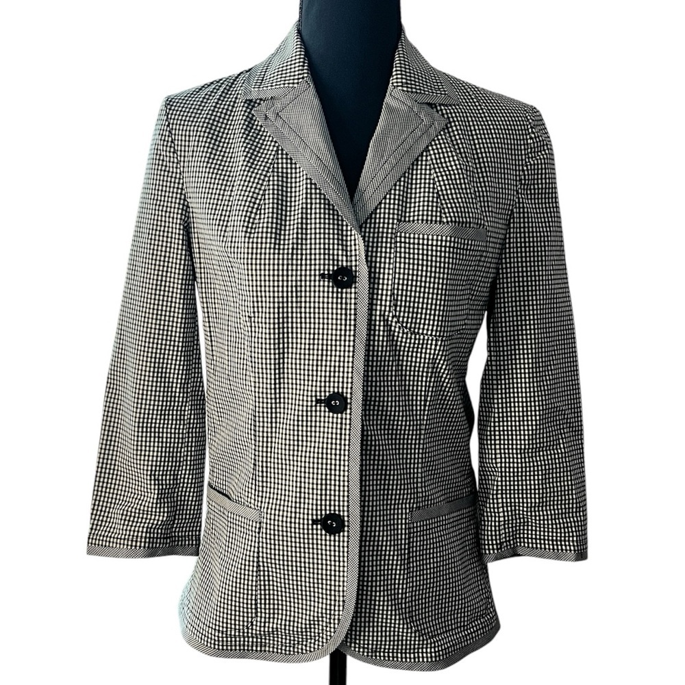 Talbots Women's Classic Black and White Gingham Lightweight Blazer Jacket Sz 6